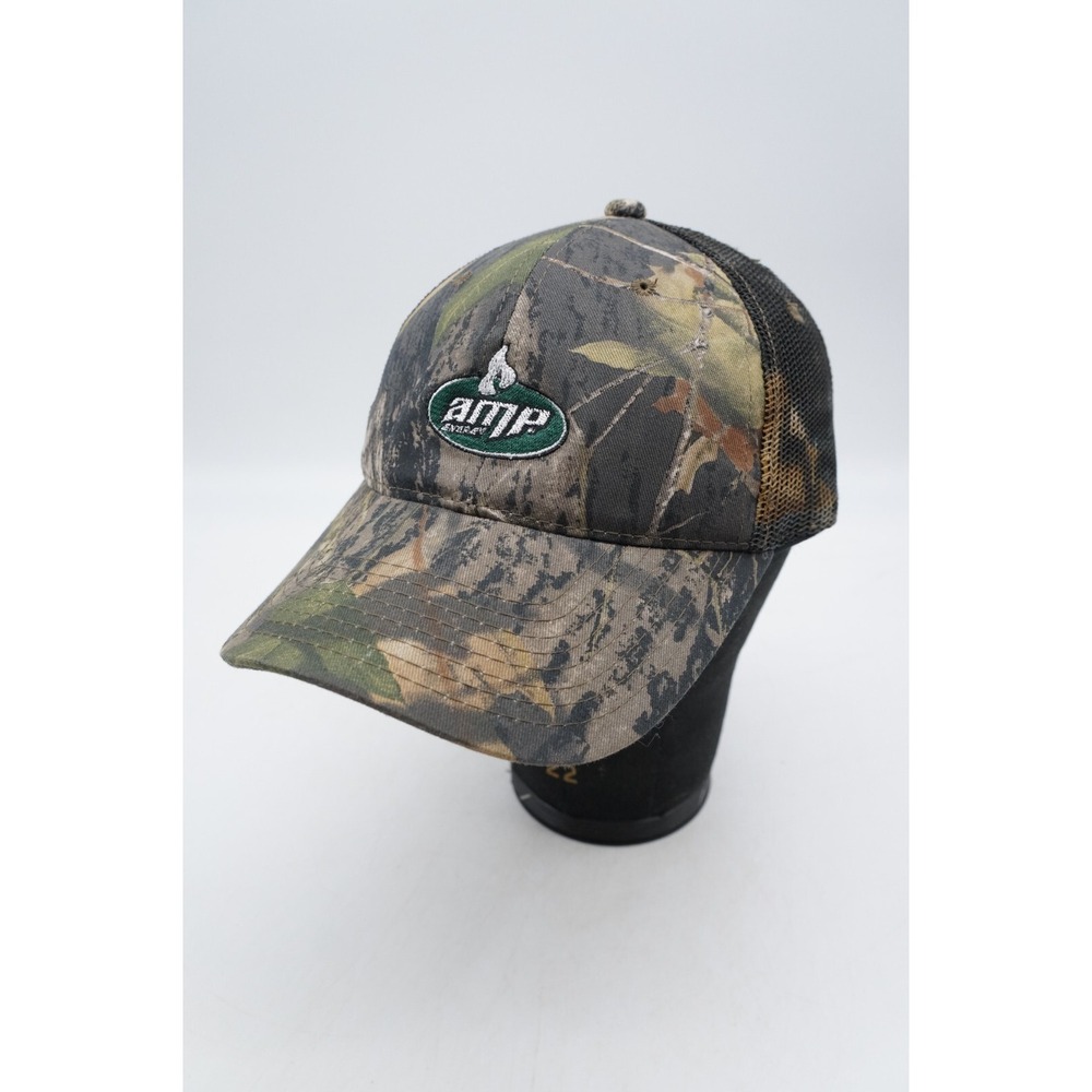 AMP Energy Drink Strapback Hat Baseball Cap Mossy Oak Camo‎ Hunting Outdoor